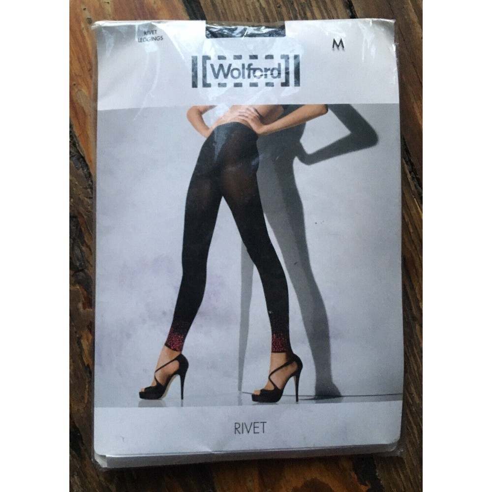 Wolford Rivet Leggings M Black Gold Sexy Studded Glam Rocker gold metal sequins